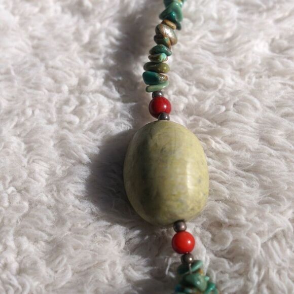 Vintage 00s Turquoise Coral Sterling Silver Necklace - Picture 3 of 4